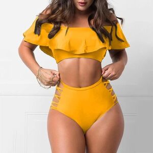 Amazon Yellow Ruffle Bikini Swimwear
